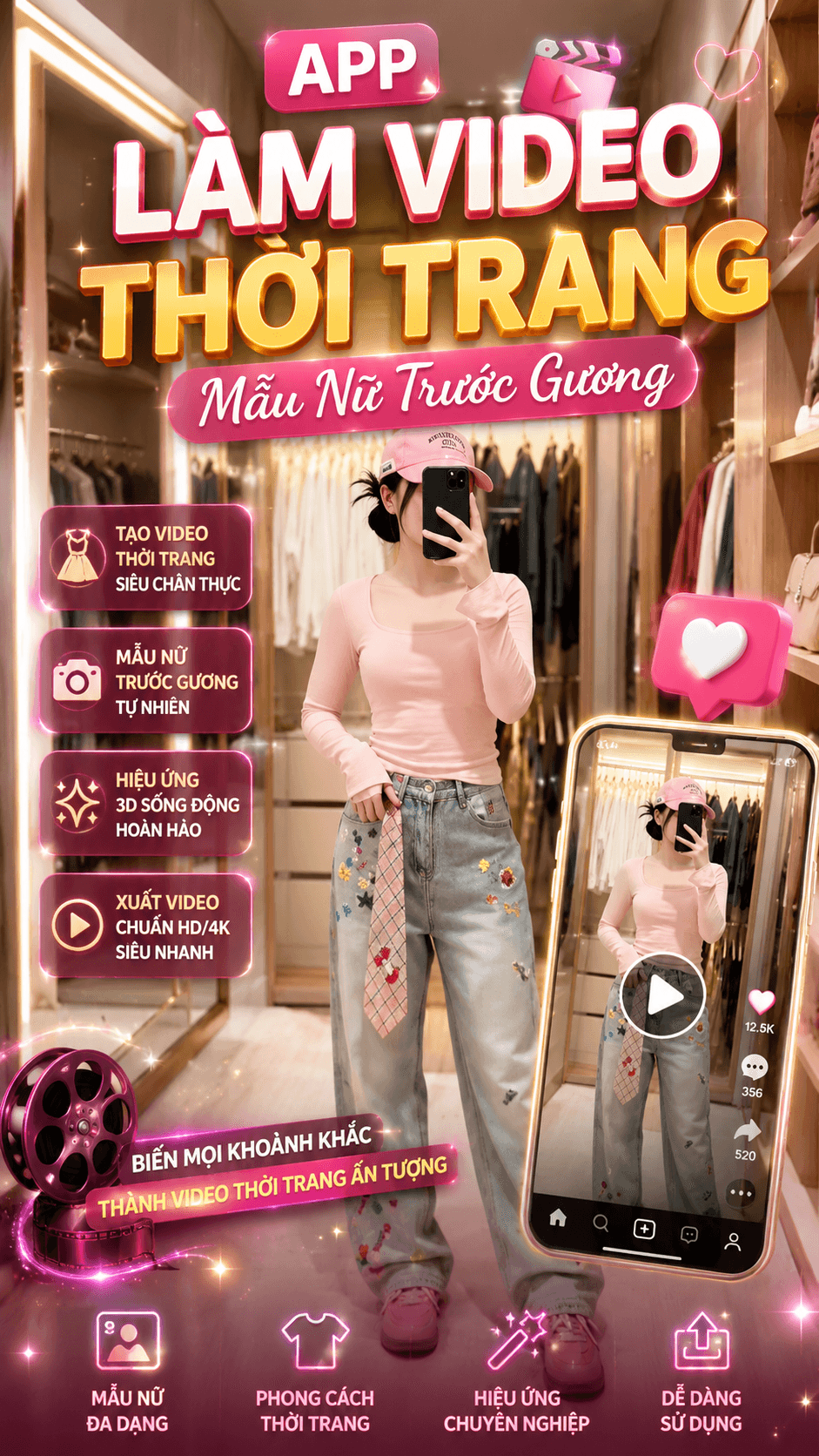 AI App Làm Video Thời Trang – Mẫu Nữ Trước Gương